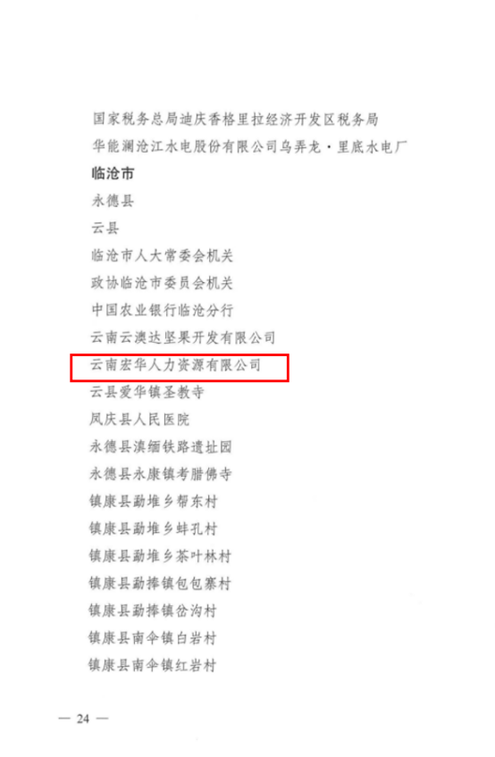 云南省民族團結進步示范單位官方授予文件3